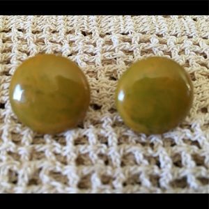 Vintage Green Bakelite Button Earrings